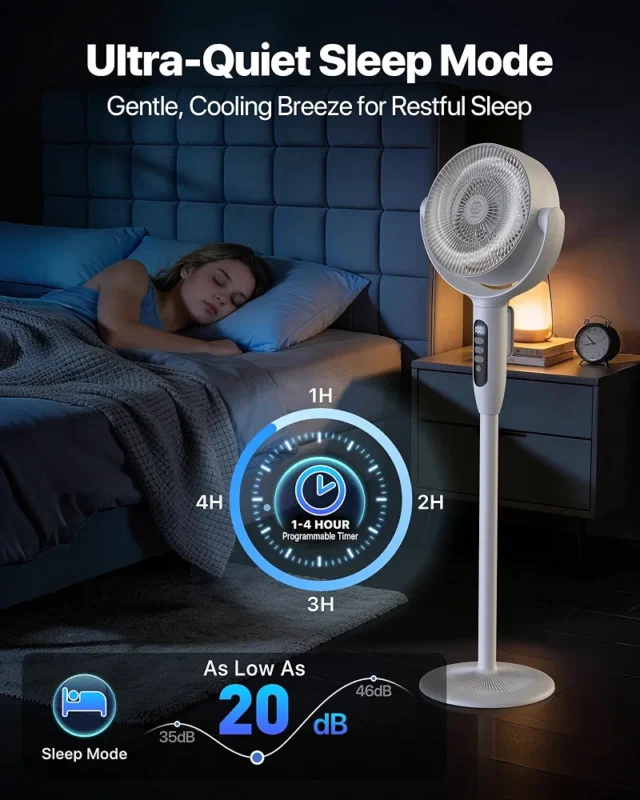 AOY D9 rechargeable cordless standing fan with remote control for home and office cooling