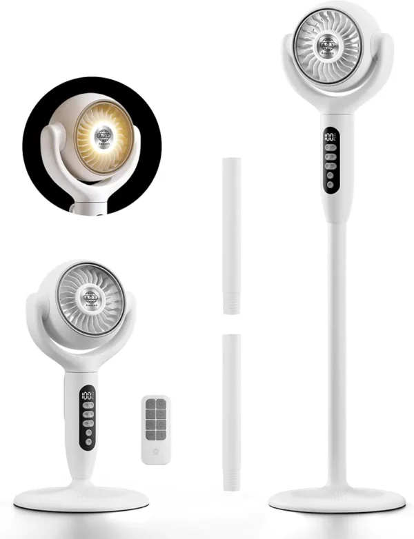 AOY D1 Rechargeable Standing Fan with Remote Control | Cordless Pedestal Fan, 12000mAh Battery, 8 Speeds, 3D Oscillation