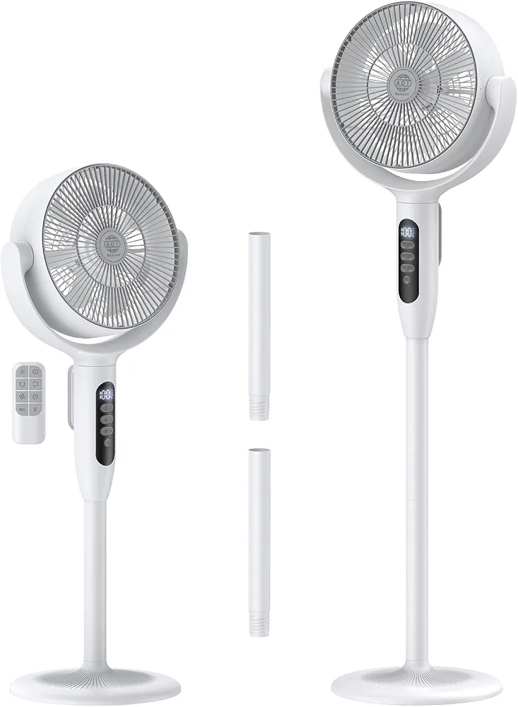 AOY D9 rechargeable cordless standing fan with remote control for home and office cooling